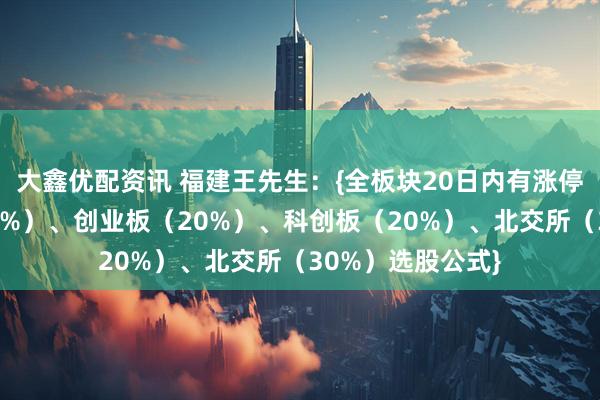 大鑫优配资讯 福建王先生：{全板块20日内有涨停：包含主板（10%）、创业板（20%）、科创板（20%）、北交所（30%）选股公式}